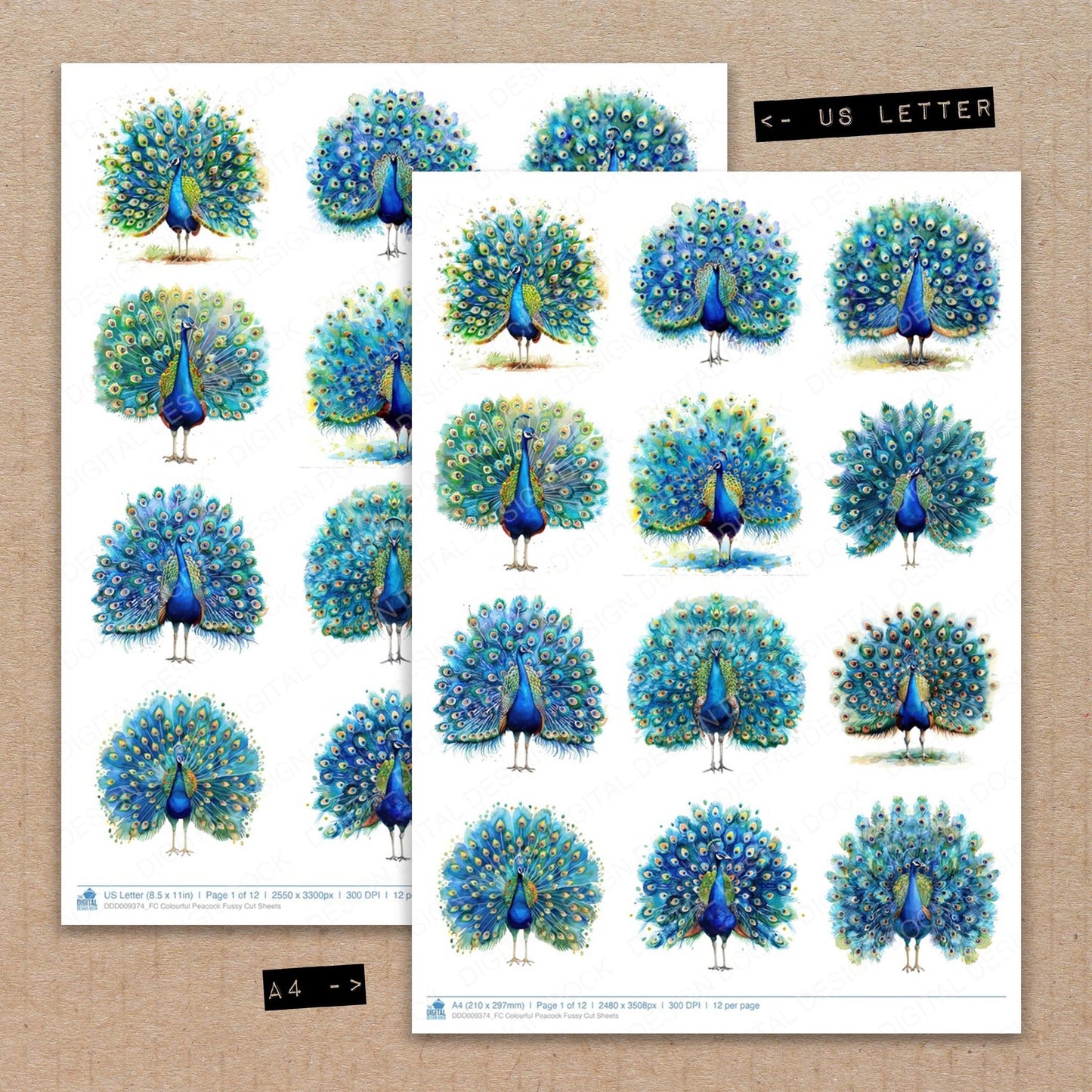 Colourful Peacock Fussy Cut Sheets (DDD009374)