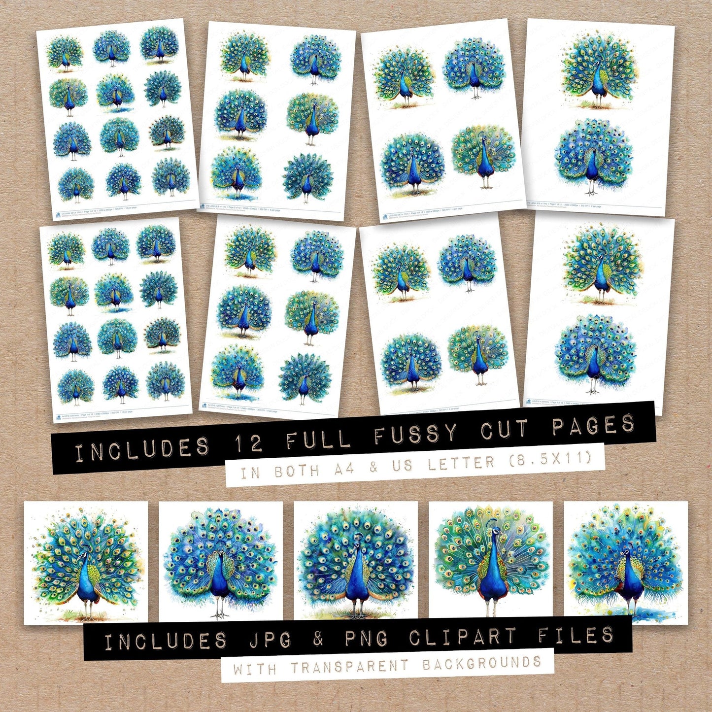 Colourful Peacock Fussy Cut Sheets (DDD009374)