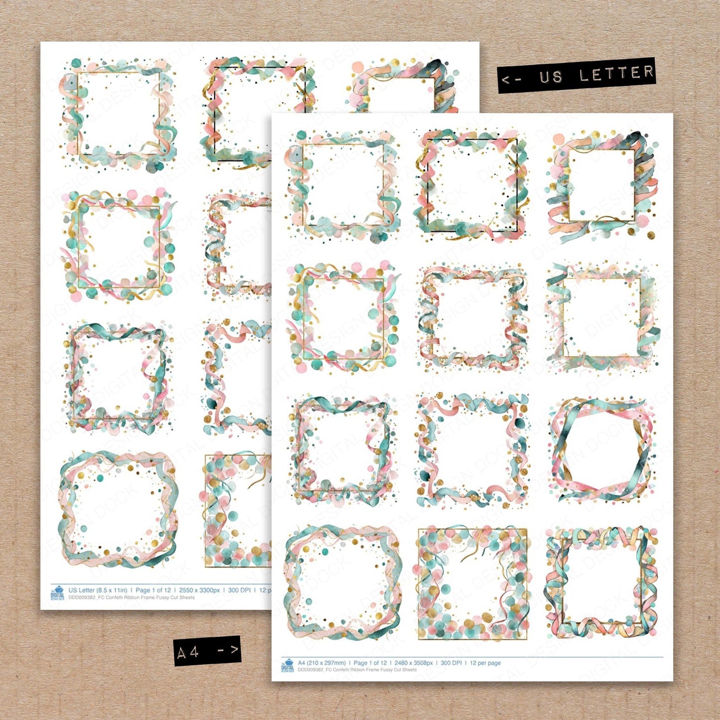Confetti Ribbon Frame Fussy Cut Sheets (DDD009382)