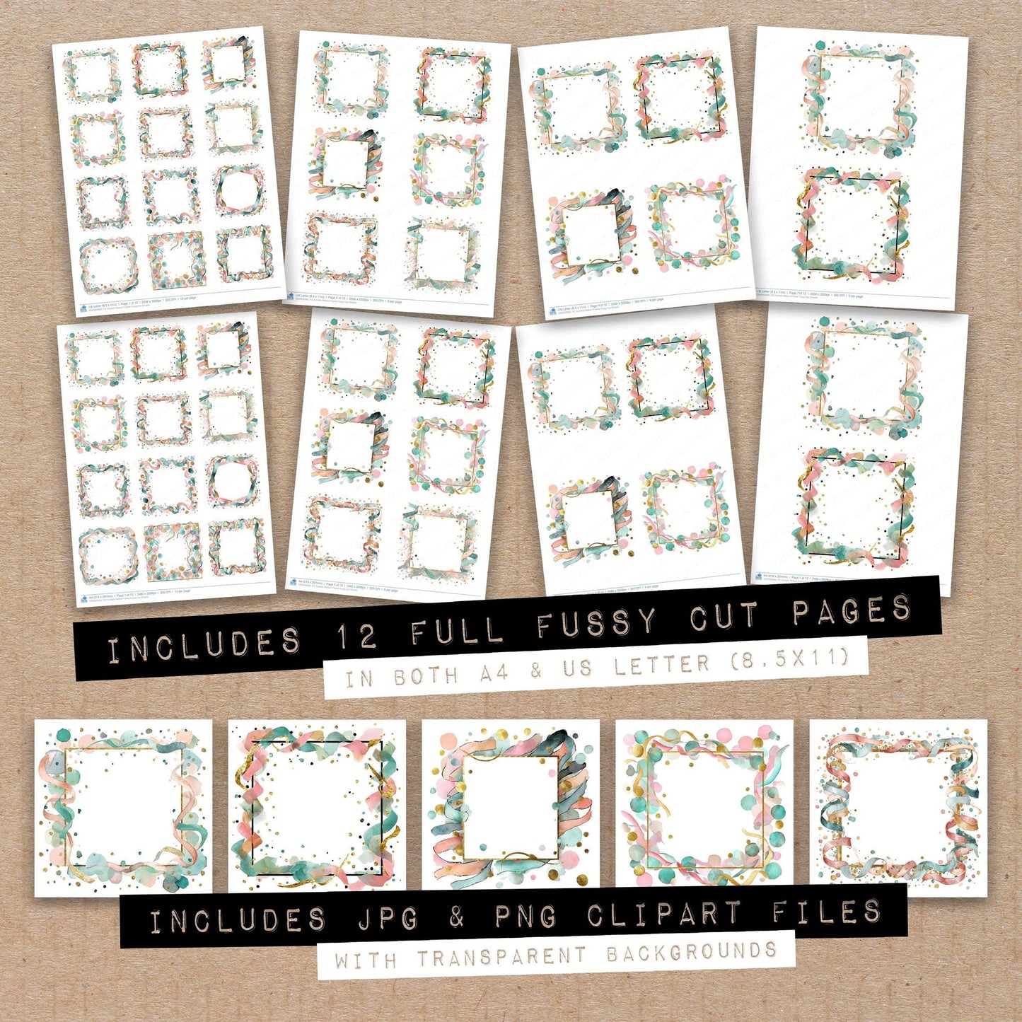 Confetti Ribbon Frame Fussy Cut Sheets (DDD009382)