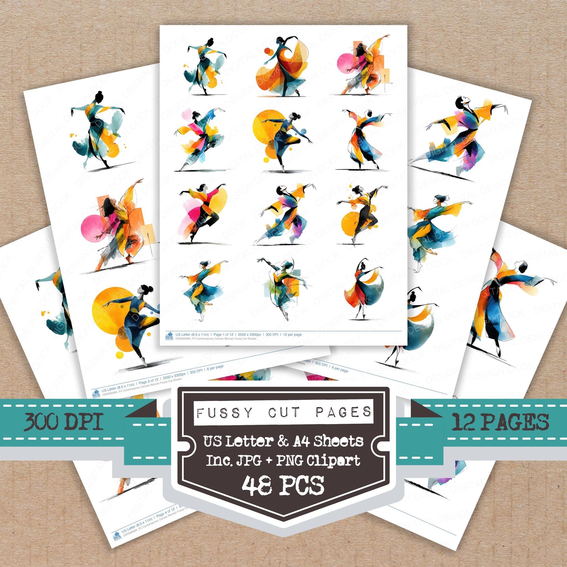 Contemporary Dancer Woman fussy cut printable sheets for junk journaling, scrapbooking, and paper craft projects