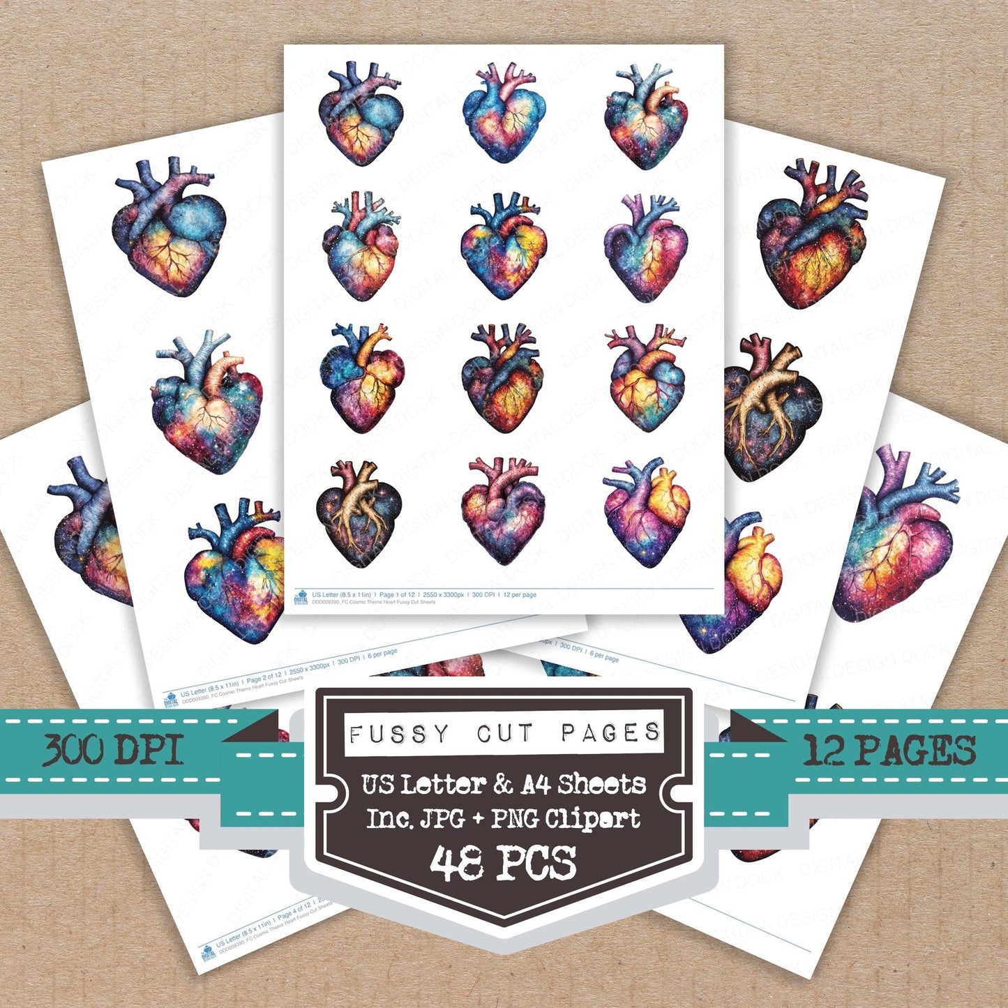 Cosmic Theme Heart Fussy Cut Sheets (DDD009390)