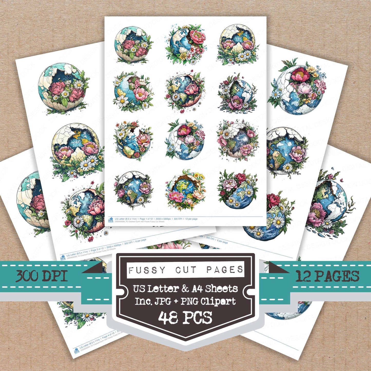 Cracked Earth with Florals fussy cut printable sheets for junk journaling, scrapbooking, and paper craft projects