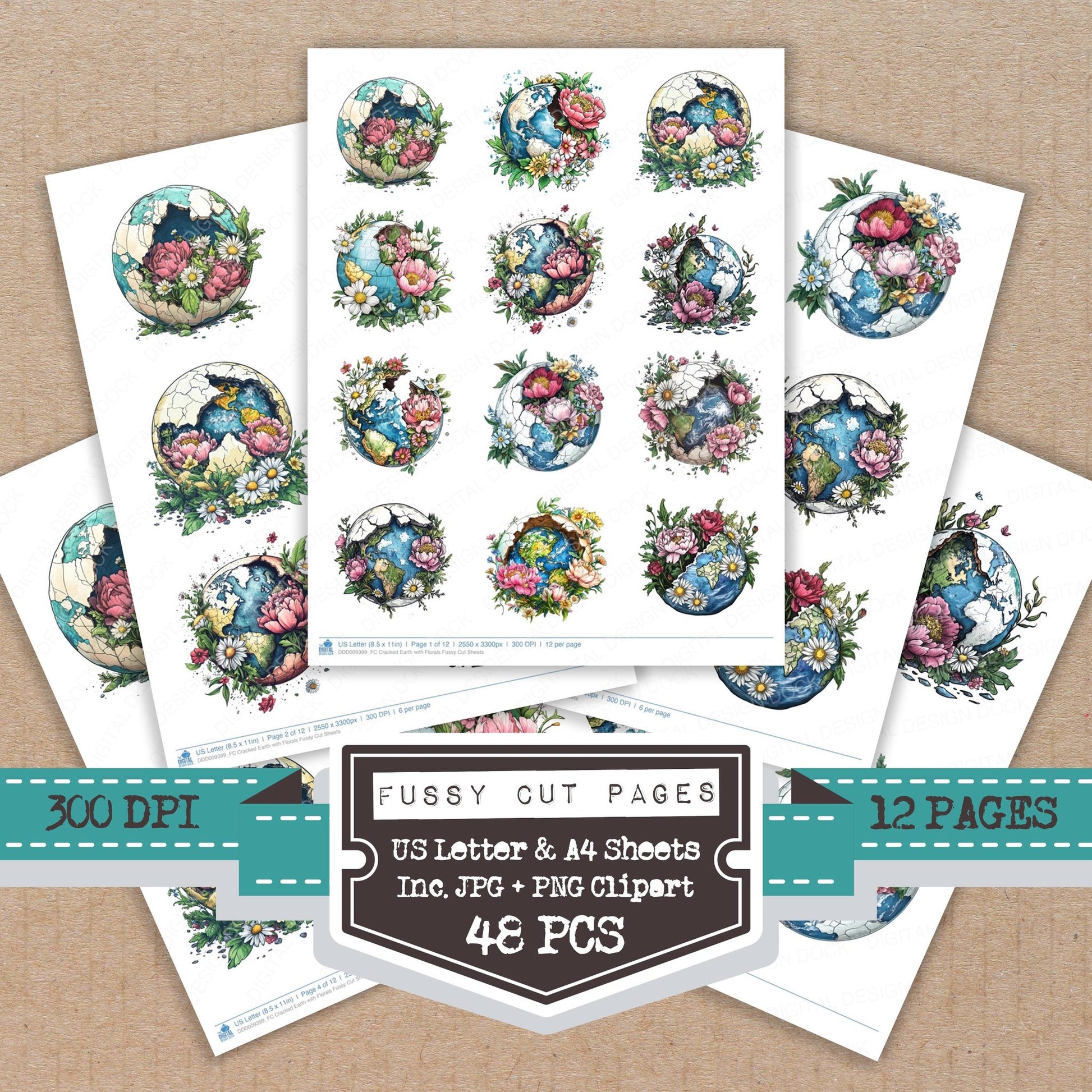 Cracked Earth with Florals fussy cut printable sheets for junk journaling, scrapbooking, and paper craft projects