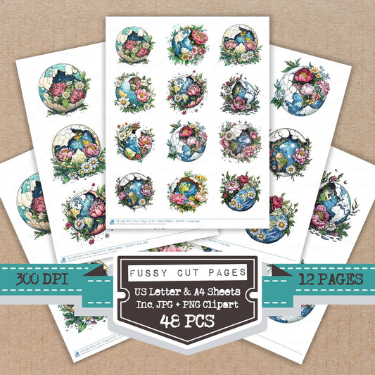 Cracked Earth with Florals fussy cut printable sheets for junk journaling, scrapbooking, and paper craft projects