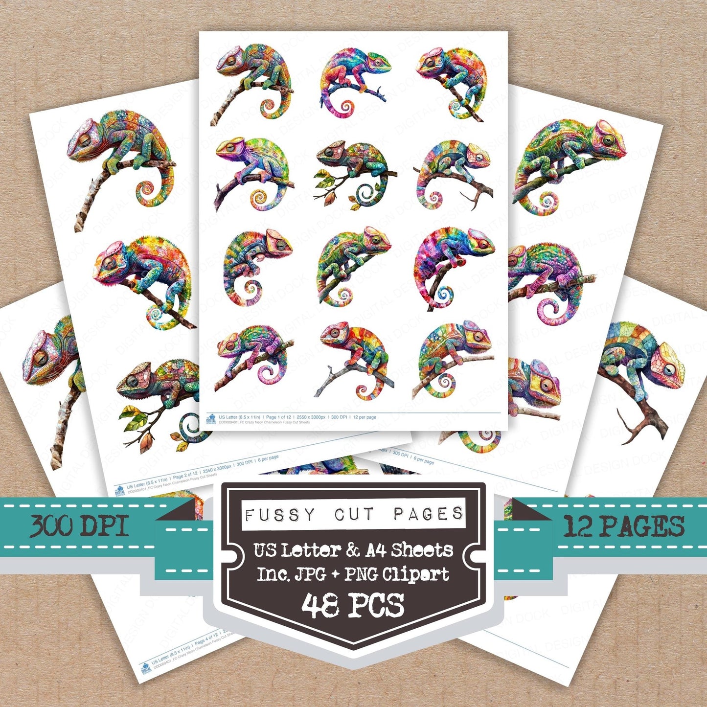 Crazy Neon Chameleon Fussy Cut Sheets (DDD009401)