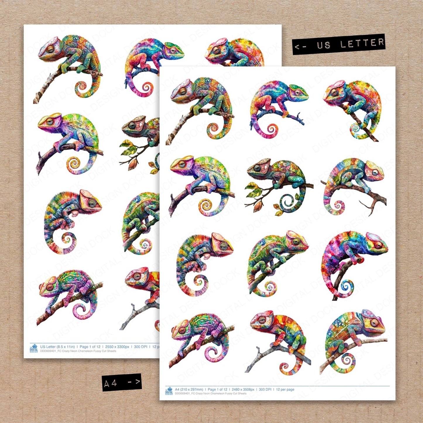 Crazy Neon Chameleon Fussy Cut Sheets (DDD009401)