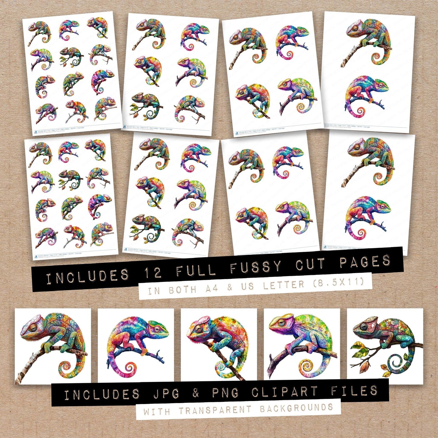Crazy Neon Chameleon Fussy Cut Sheets (DDD009401)