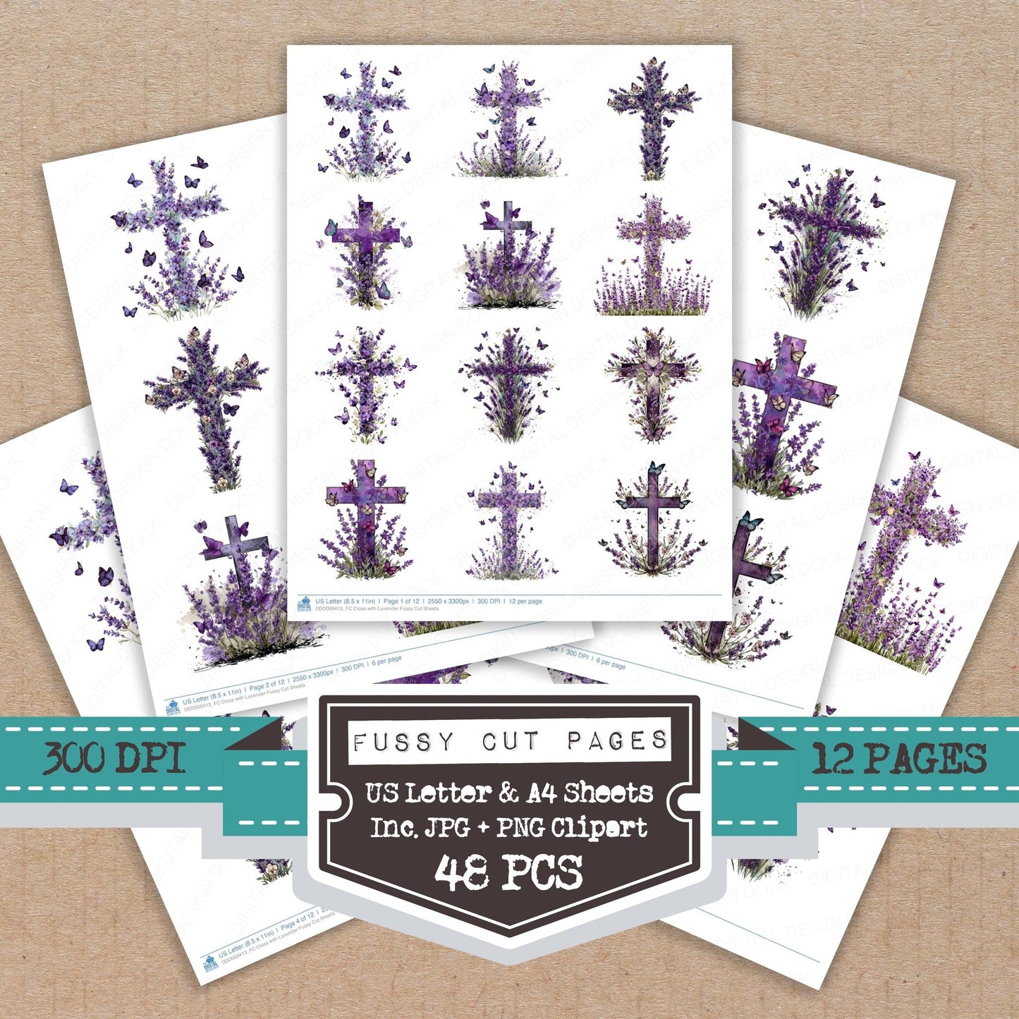 Cross with Lavender Fussy Cut Sheets (DDD009413)
