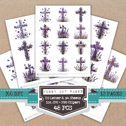 Cross with Lavender Fussy Cut Sheets (DDD009413)