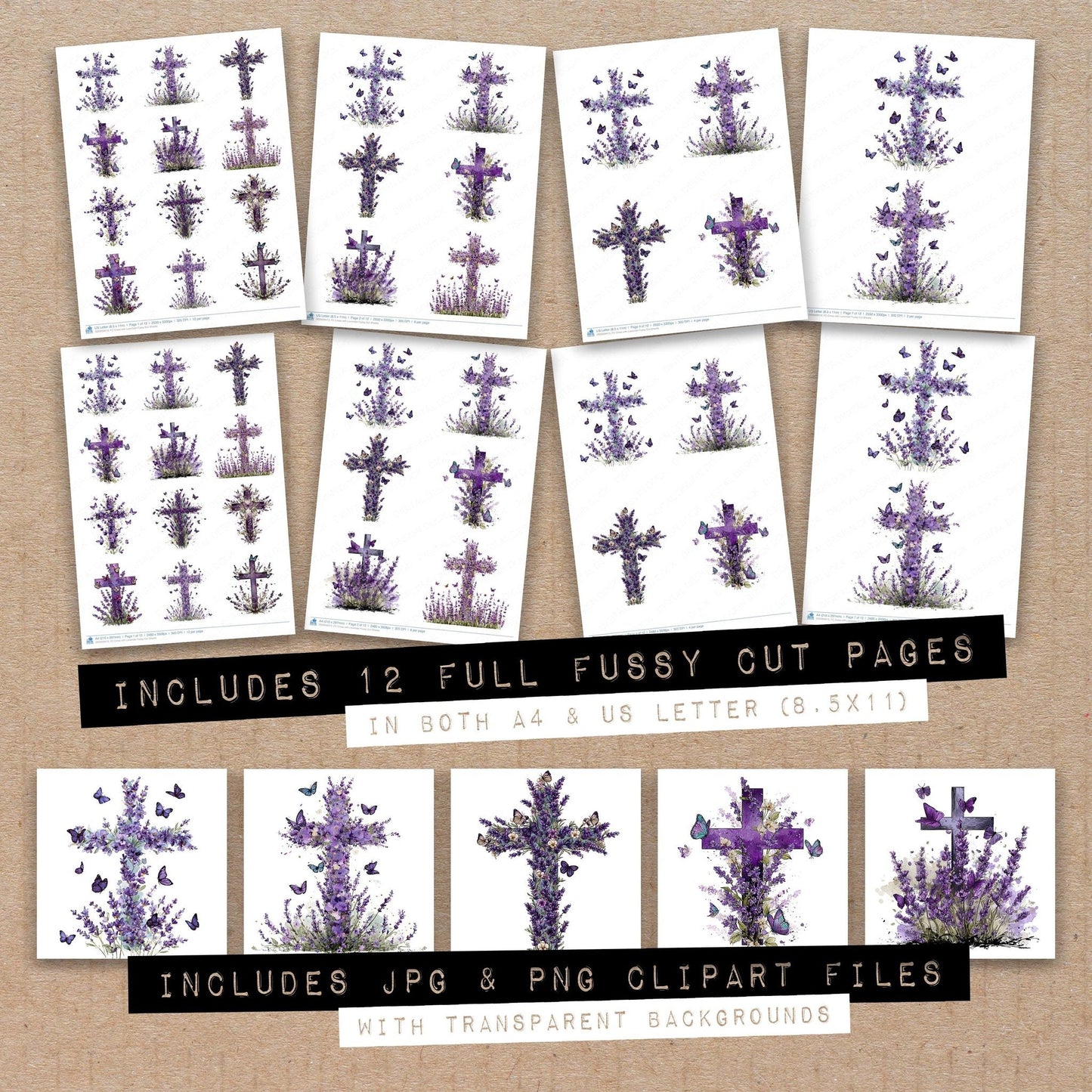 Cross with Lavender Fussy Cut Sheets (DDD009413)