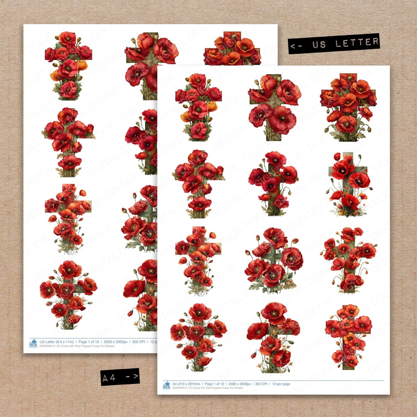 Cross with Red Poppies Fussy Cut Sheets (DDD009415)