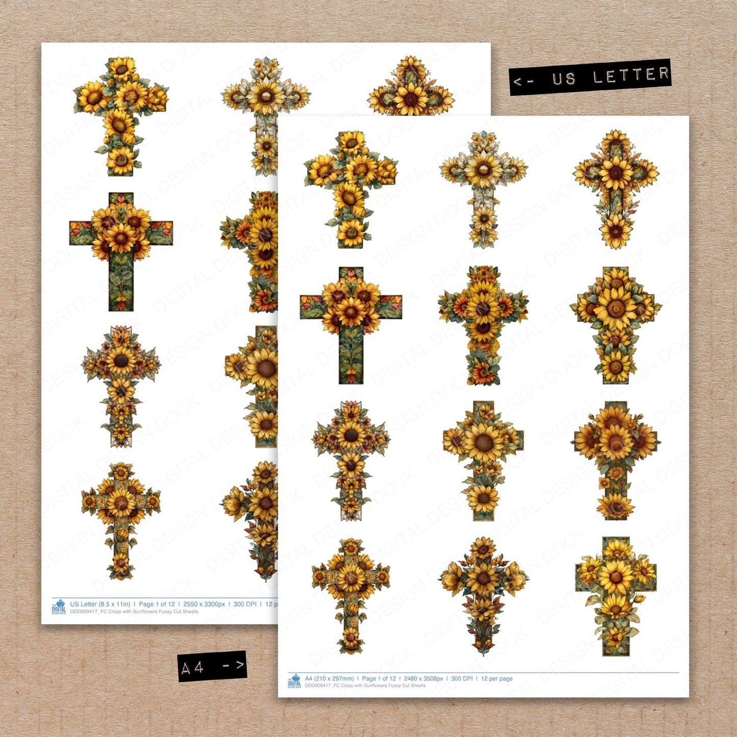 Cross with Sunflowers Fussy Cut Sheets (DDD009417)