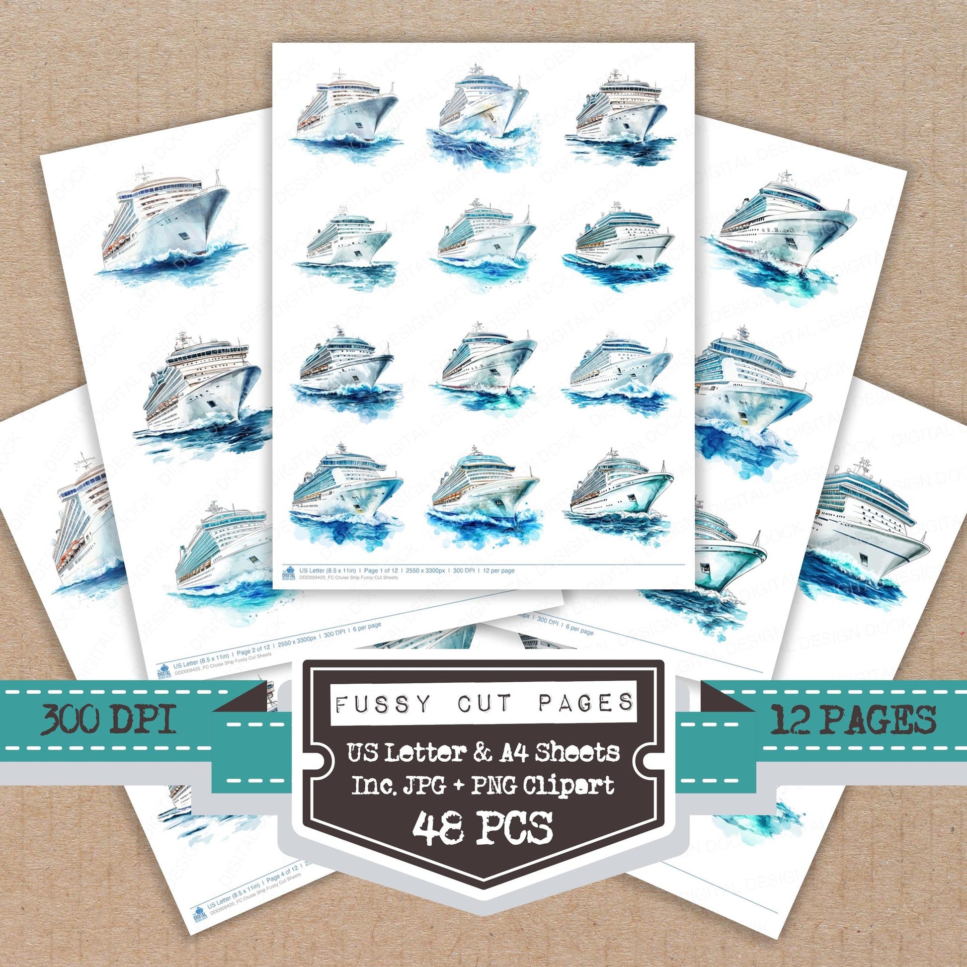 Cruise Ship fussy cut printable sheets for junk journaling, scrapbooking, and paper craft projects