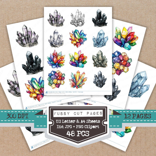 Crystal Cluster fussy cut printable sheets for junk journaling, scrapbooking, and paper craft projects