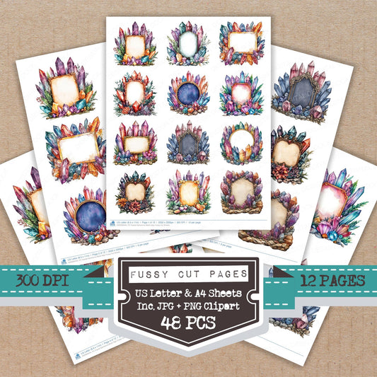Crystal Gemstone Blank Sign fussy cut printable sheets for junk journaling, scrapbooking, and paper craft projects