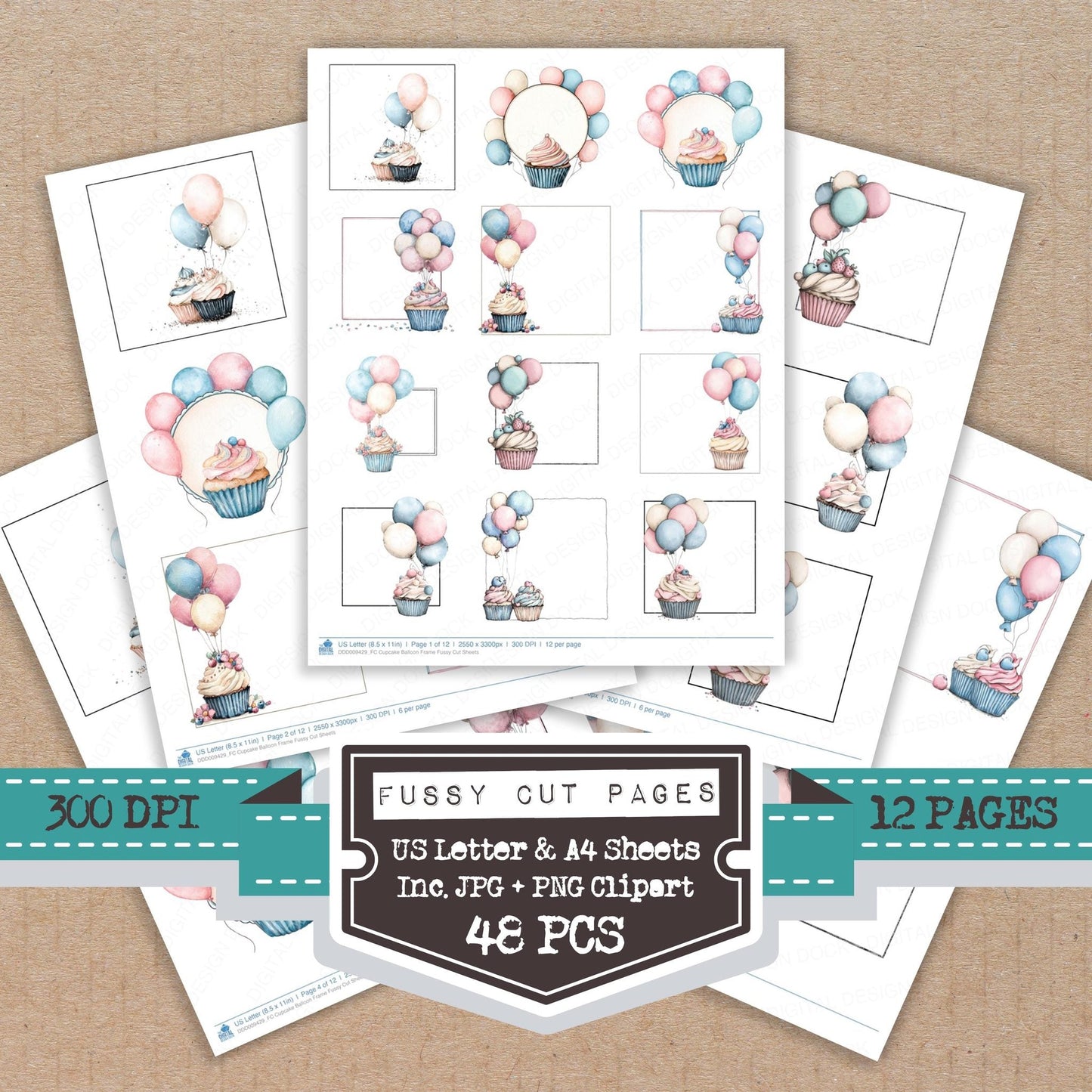 Cupcake Balloon Frame Fussy Cut Sheets (DDD009429)