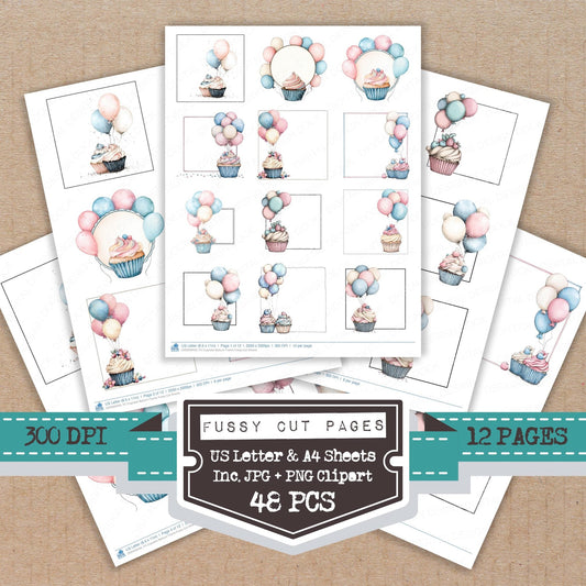 Cupcake Balloon Frame Fussy Cut Sheets (DDD009429)