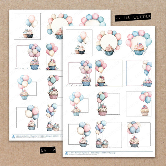 Cupcake Balloon Frame Fussy Cut Sheets (DDD009429)