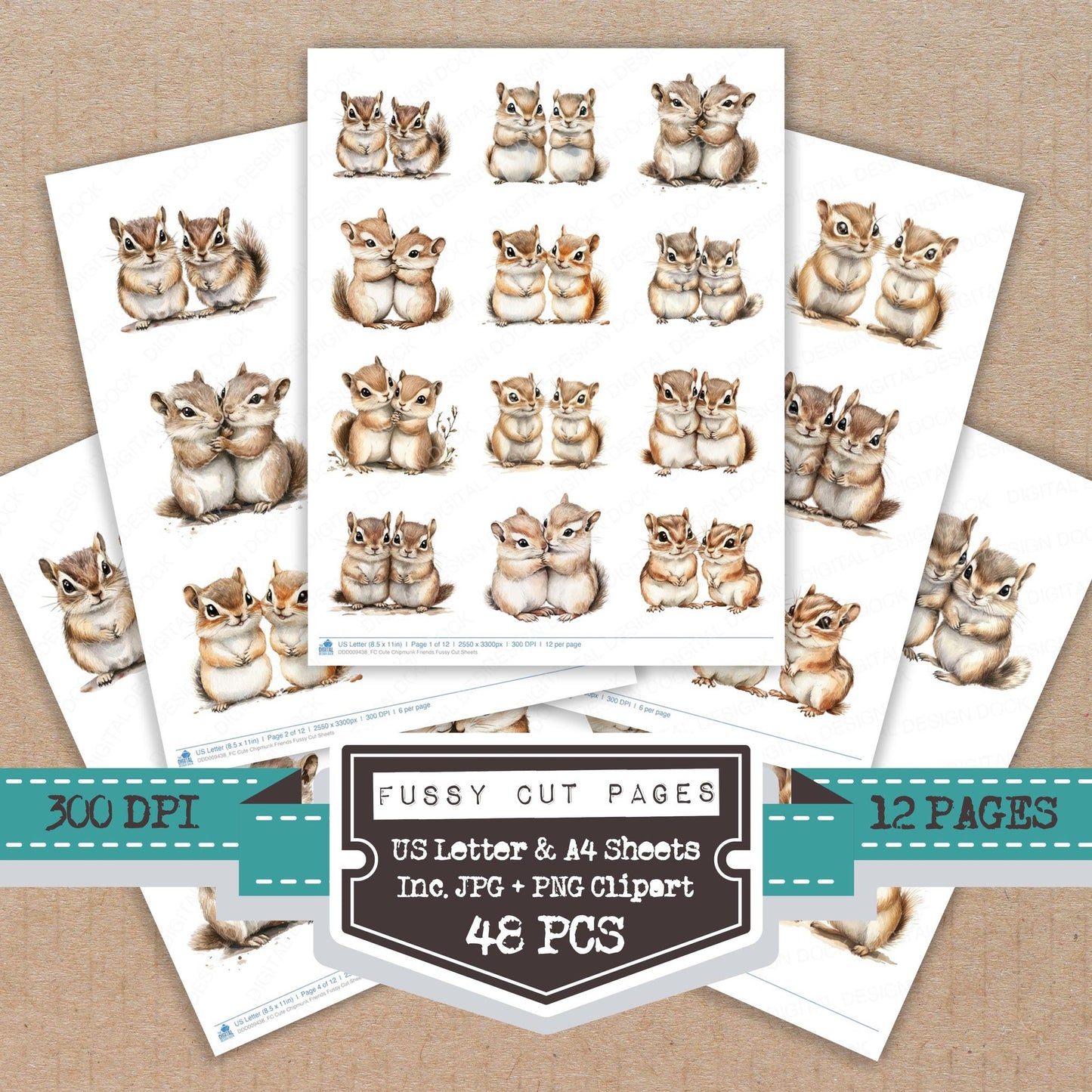 Cute Chipmunk Friends fussy cut printable sheets for junk journaling, scrapbooking, and paper craft projects