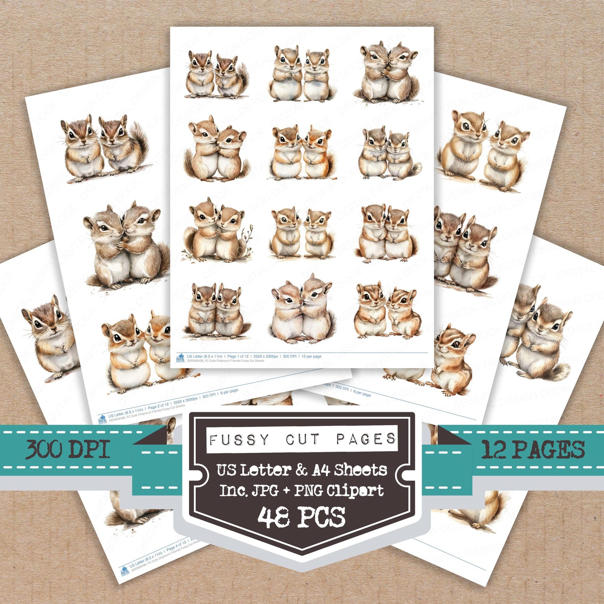 Cute Chipmunk Friends fussy cut printable sheets for junk journaling, scrapbooking, and paper craft projects