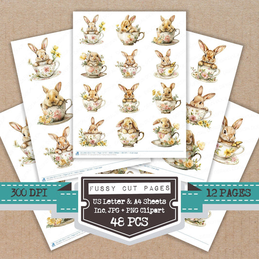 Cute easter Bunny in Teacup Fussy Cut Sheets (DDD009441)