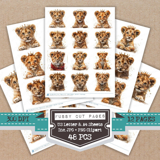 Cute Lion Cub with King Crown Fussy Cut Sheets (DDD009446)