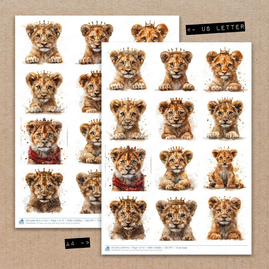 Cute Lion Cub with King Crown Fussy Cut Sheets (DDD009446)