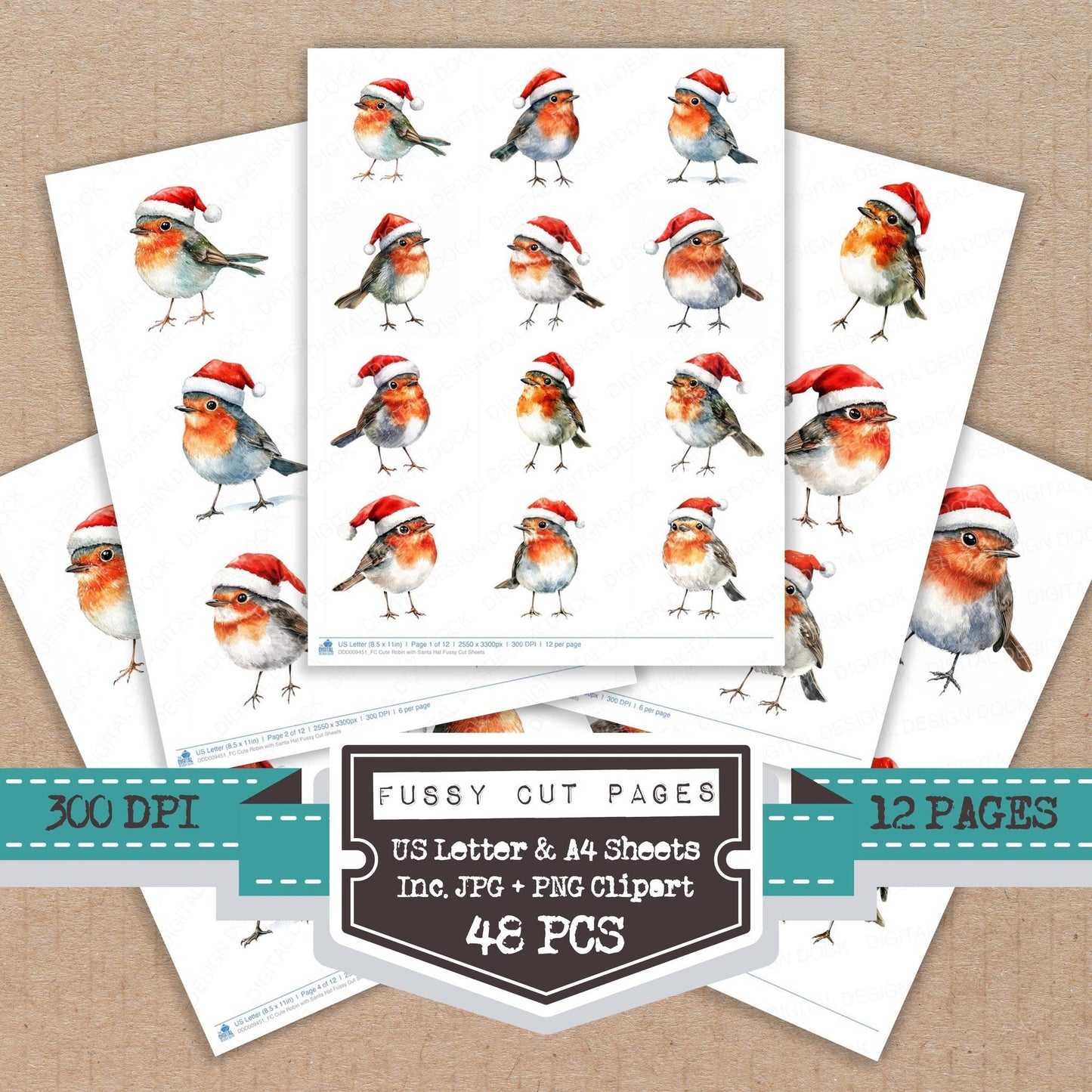 Cute Robin with Santa Hat Fussy Cut Sheets (DDD009451)