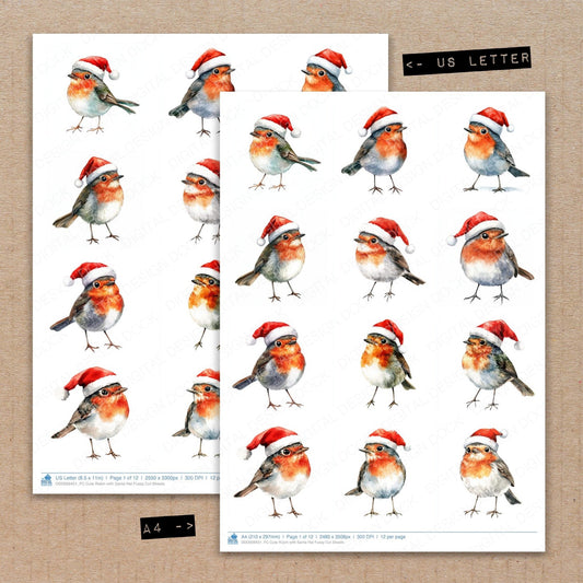 Cute Robin with Santa Hat Fussy Cut Sheets (DDD009451)