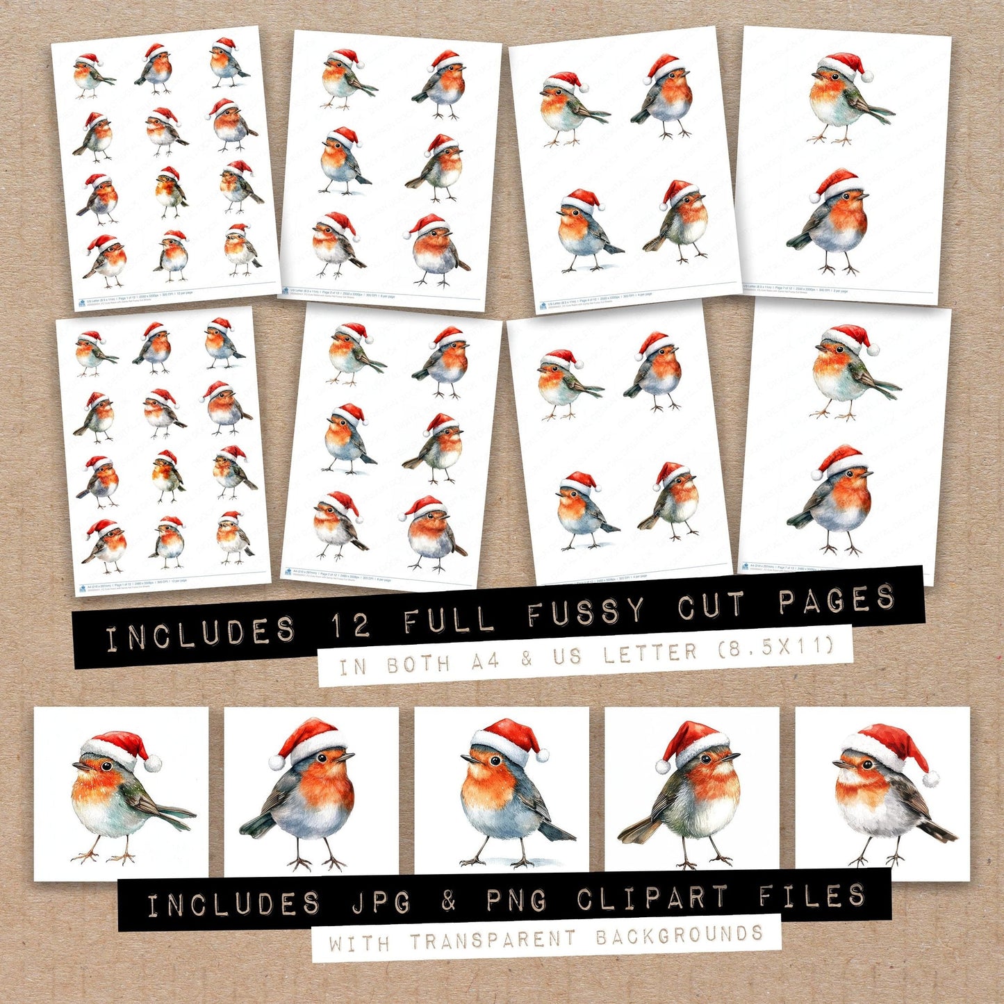 Cute Robin with Santa Hat Fussy Cut Sheets (DDD009451)