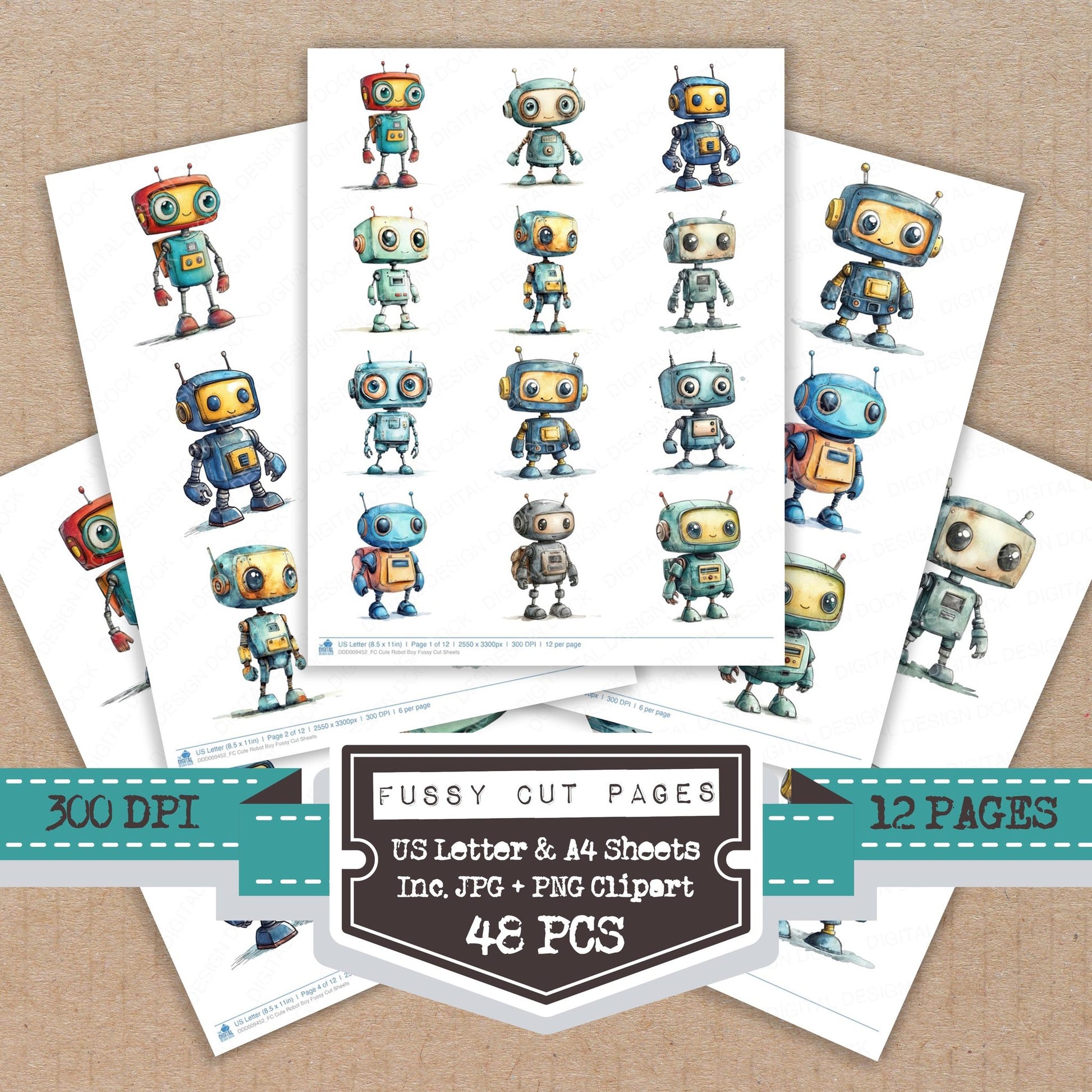 Cute Robot Boy fussy cut printable sheets for junk journaling, scrapbooking, and paper craft projects