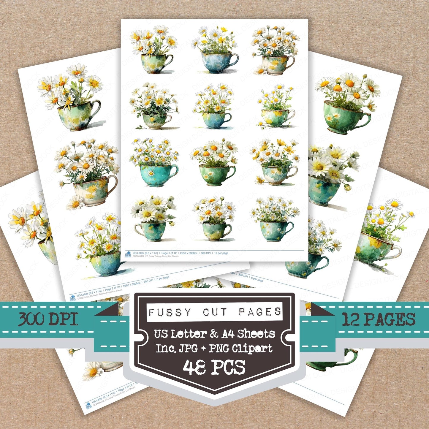 Daisy Teacup Fussy Cut Sheets (DDD009462)