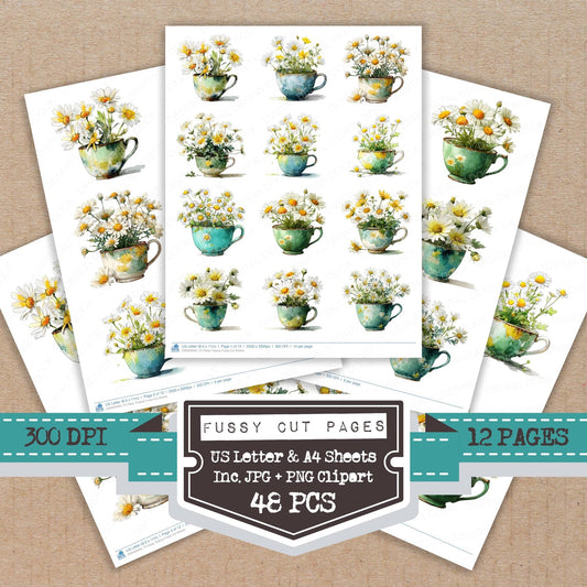 Daisy Teacup Fussy Cut Sheets (DDD009462)