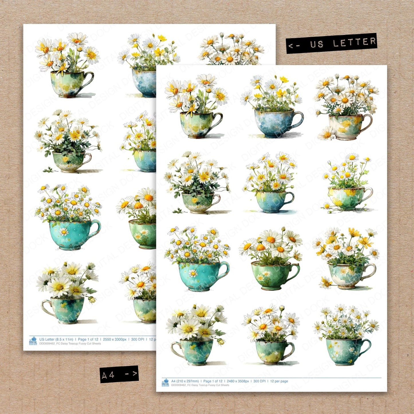 Daisy Teacup Fussy Cut Sheets (DDD009462)