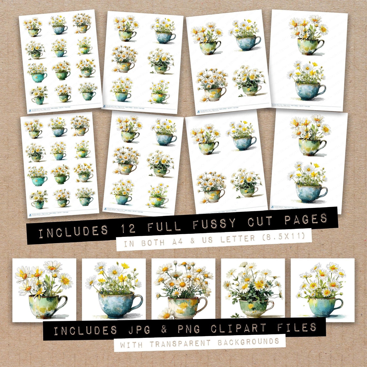Daisy Teacup Fussy Cut Sheets (DDD009462)