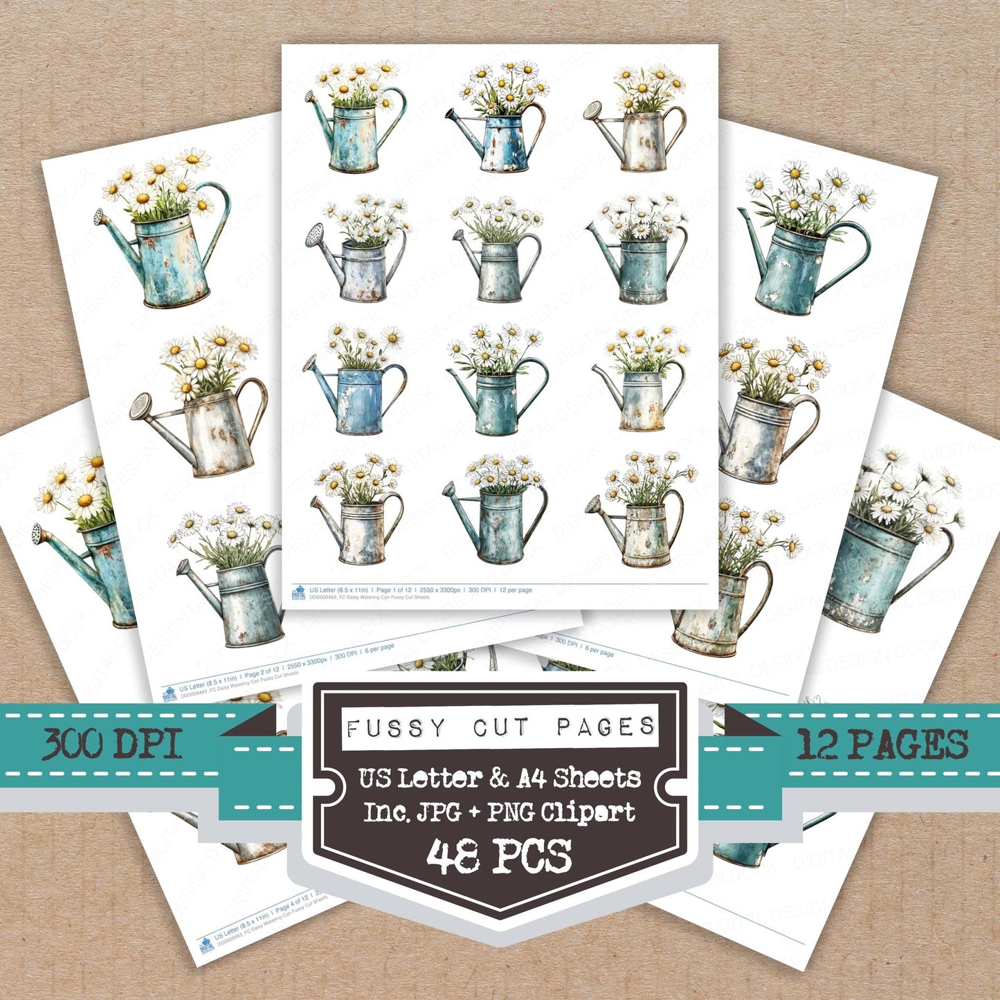 Daisy Watering Can Fussy Cut Sheets (DDD009463)