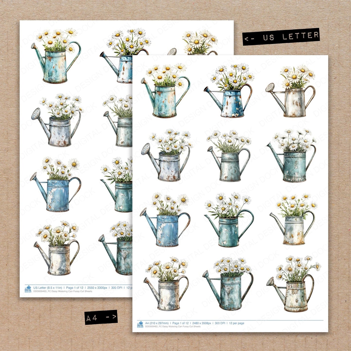 Daisy Watering Can Fussy Cut Sheets (DDD009463)