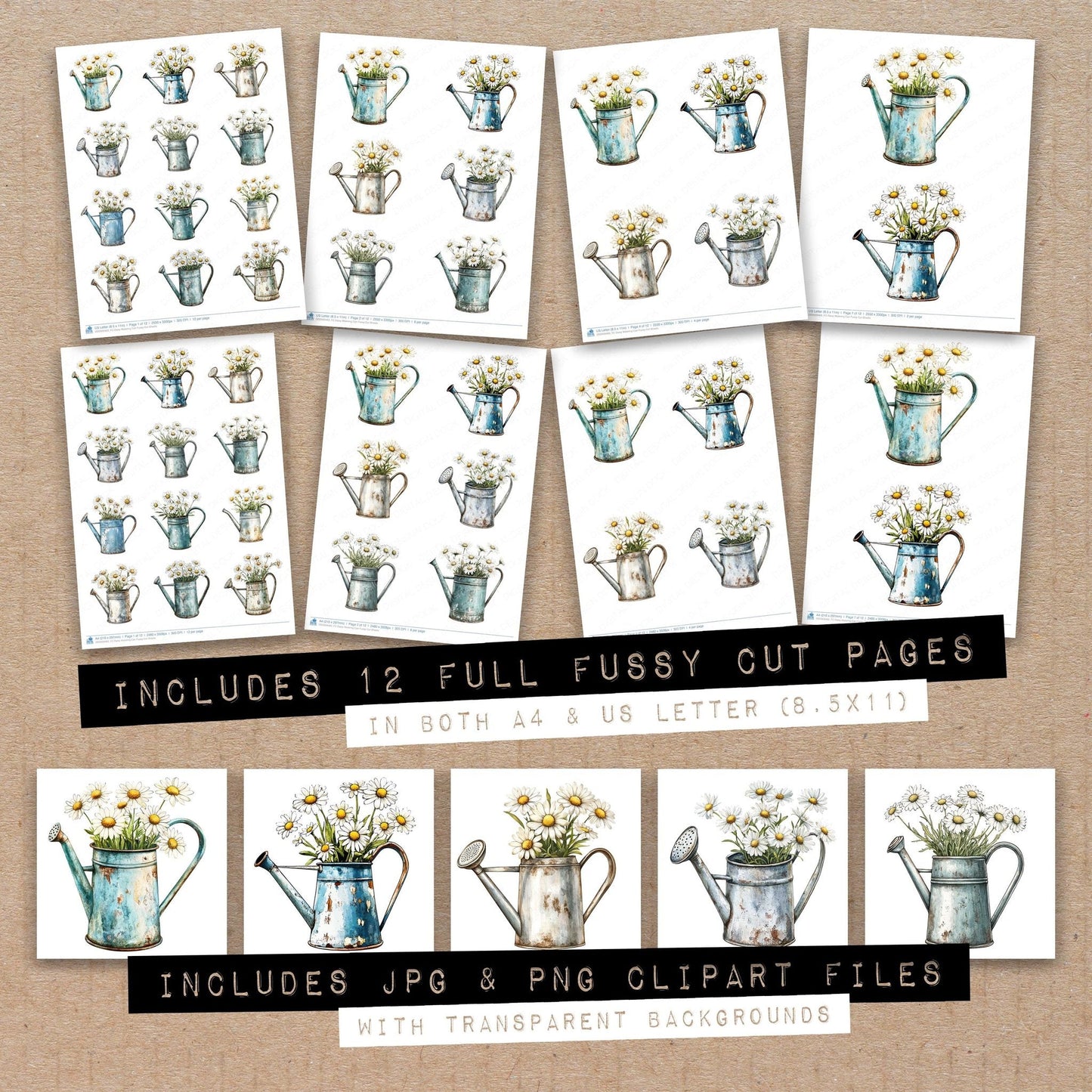 Daisy Watering Can Fussy Cut Sheets (DDD009463)