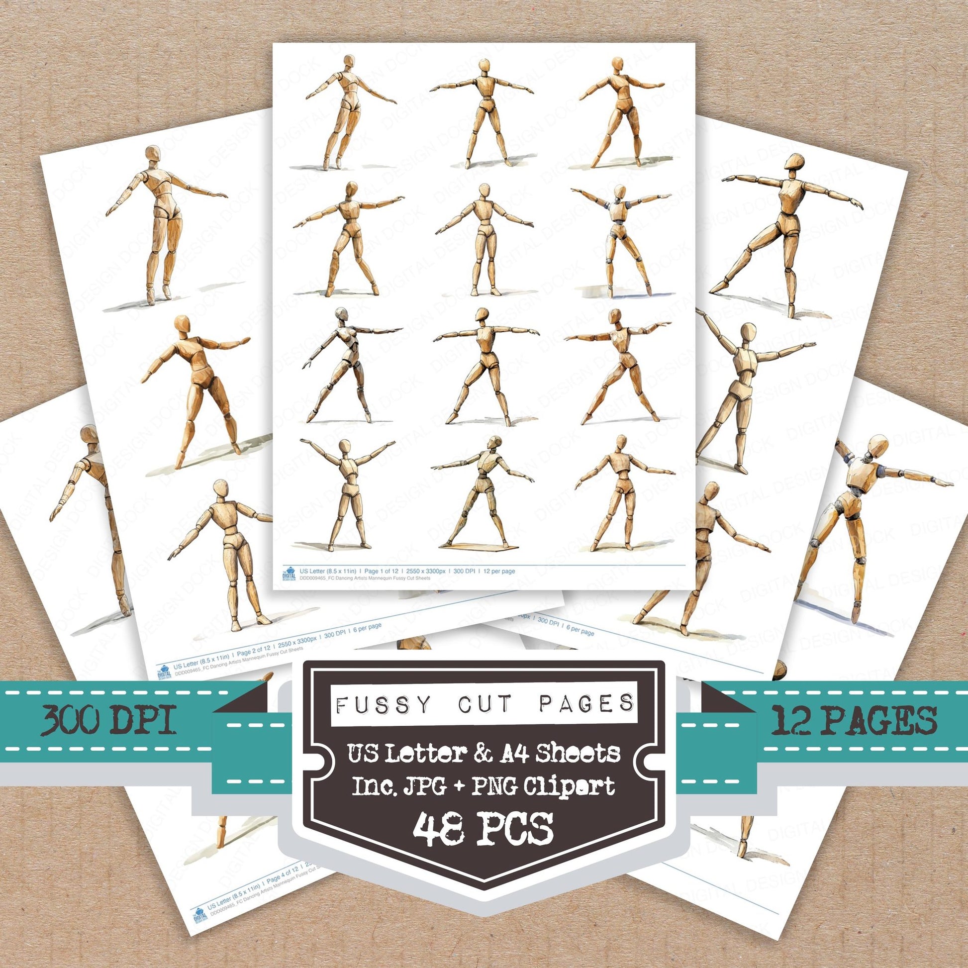 Dancing Artists Mannequin fussy cut printable sheets for junk journaling, scrapbooking, and paper craft projects