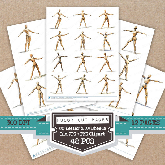 Dancing Artists Mannequin fussy cut printable sheets for junk journaling, scrapbooking, and paper craft projects