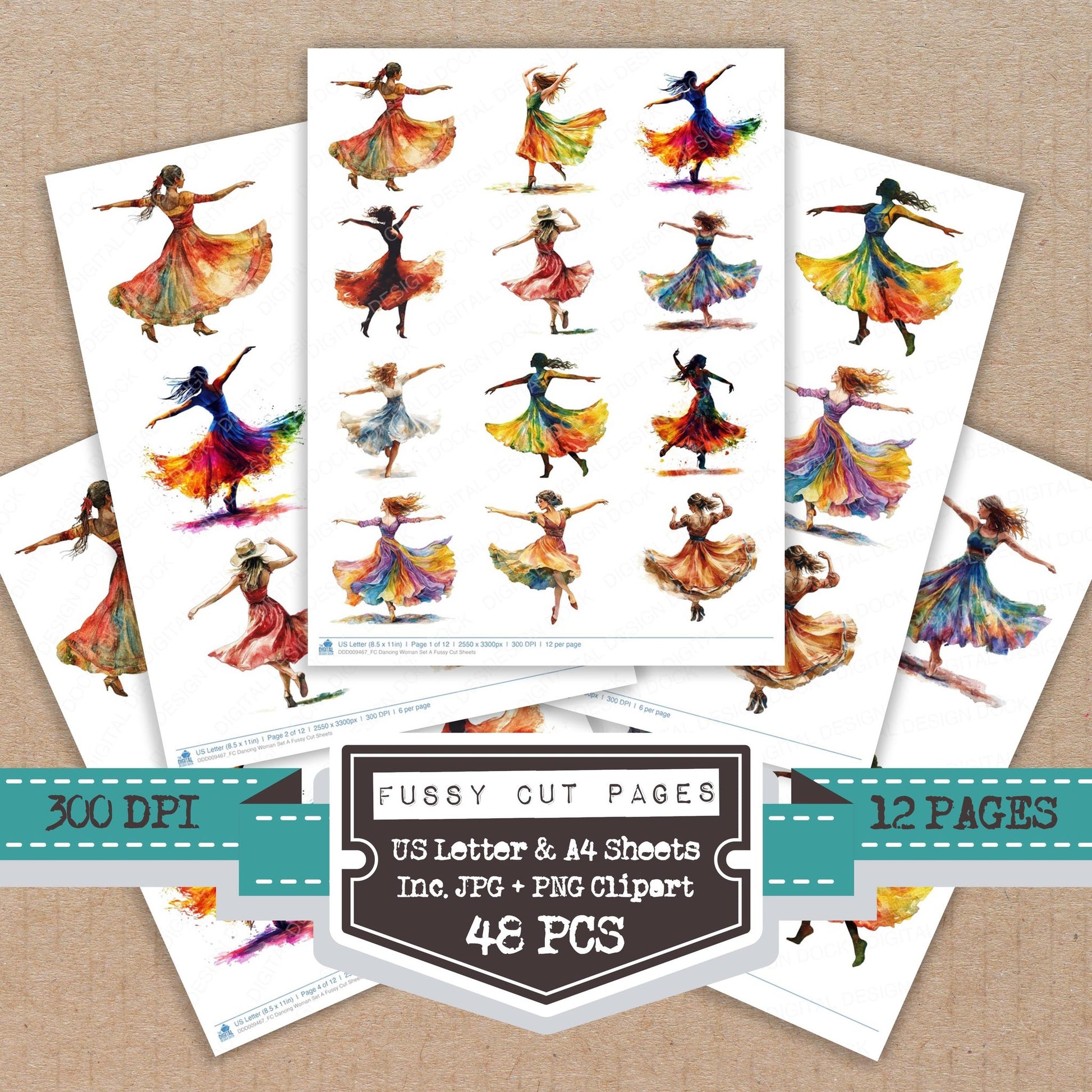 Dancing Woman A fussy cut printable sheets for junk journaling, scrapbooking, and paper craft projects