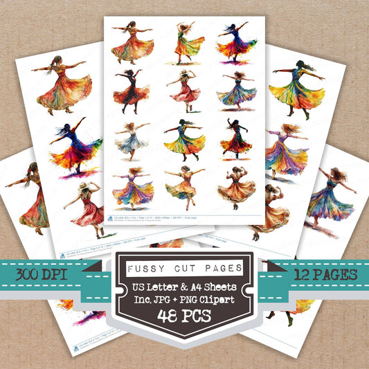 Dancing Woman A fussy cut printable sheets for junk journaling, scrapbooking, and paper craft projects
