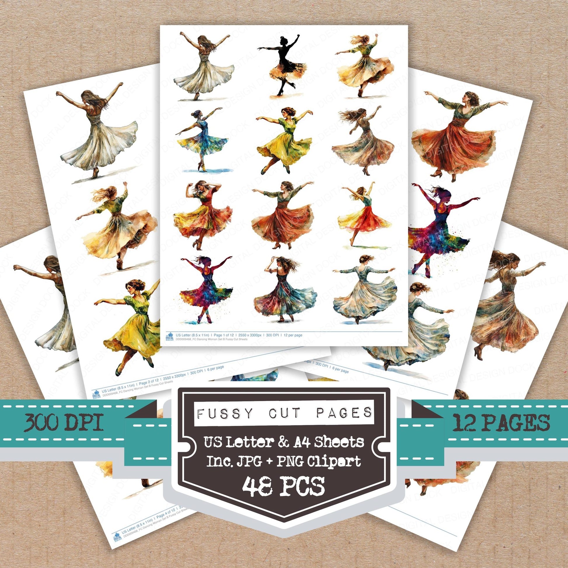 Dancing Woman B fussy cut printable sheets for junk journaling, scrapbooking, and paper craft projects