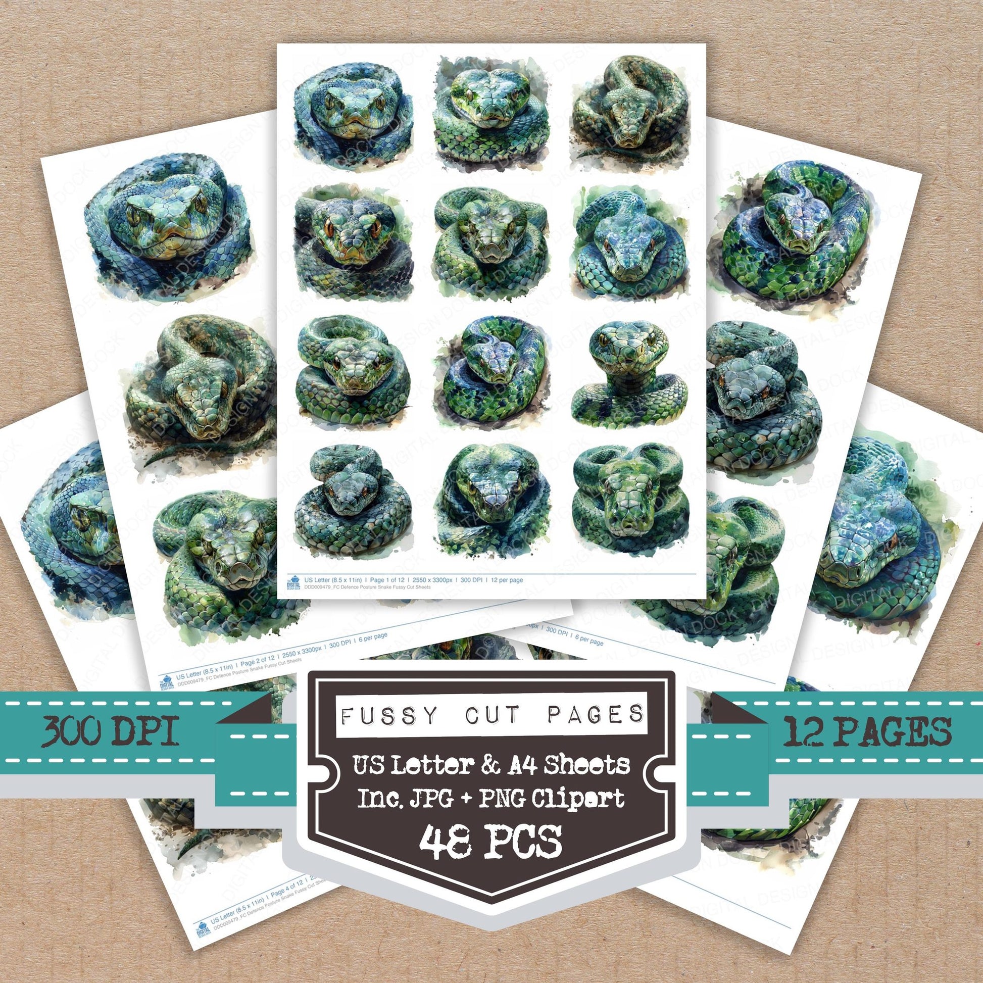 Defence Posture Snake fussy cut printable sheets for junk journaling, scrapbooking, and paper craft projects