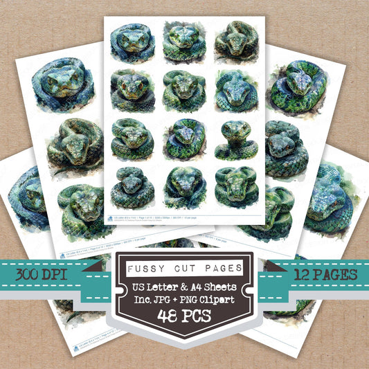 Defence Posture Snake fussy cut printable sheets for junk journaling, scrapbooking, and paper craft projects