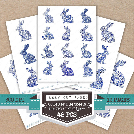 Delftware style Rabbit Fussy Cut Sheets (DDD009485)