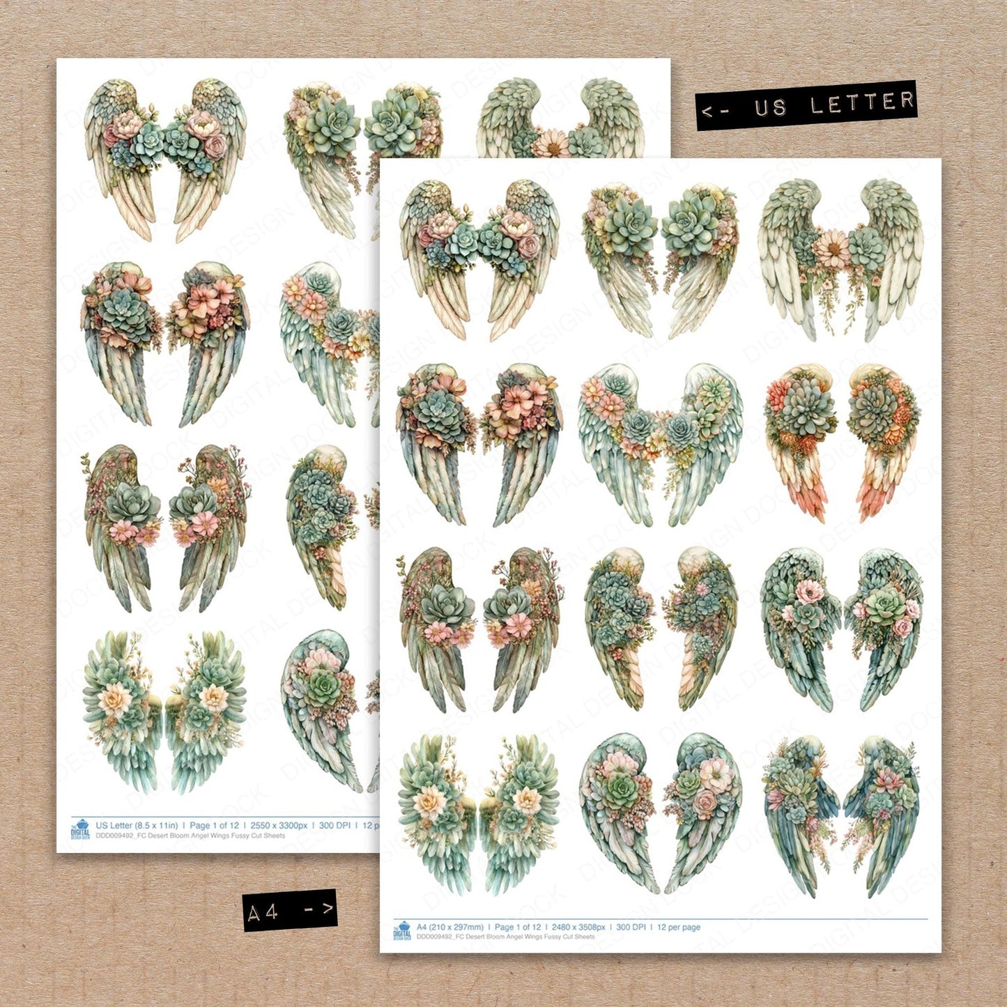 Desert Bloom Angel Wings Fussy Cut Sheets (DDD009492)