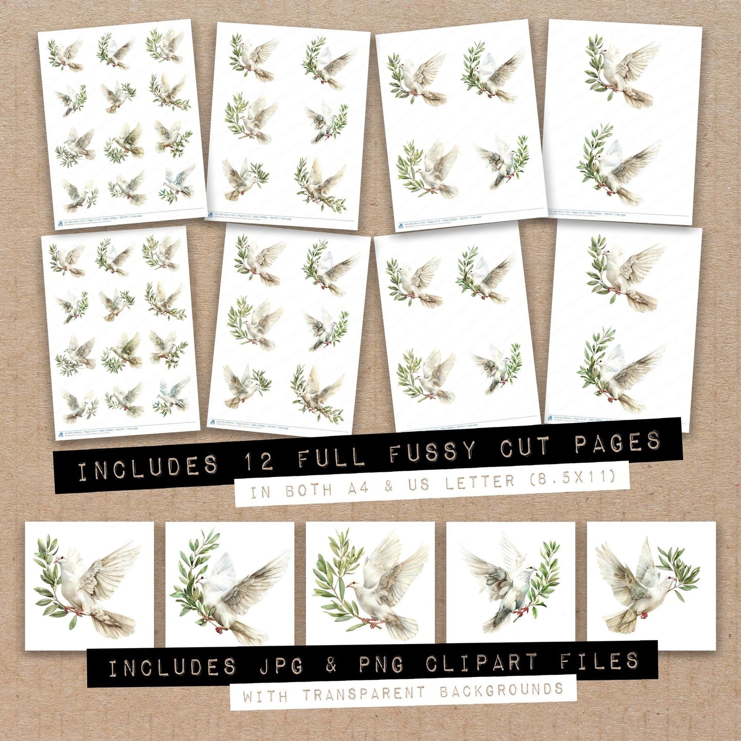 Dove Olive Branch Peace Fussy Cut Sheets (DDD009502)
