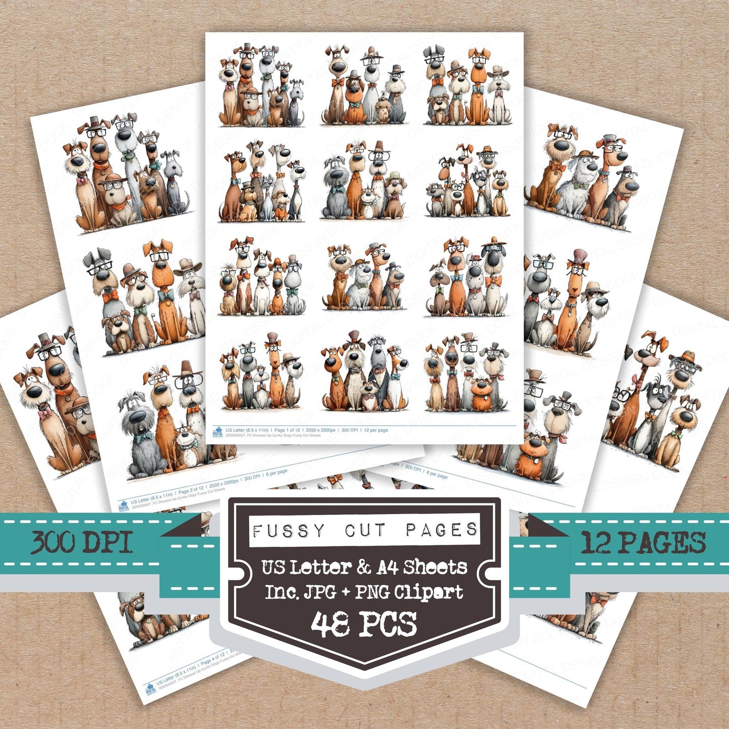 Dressed Up Quirky Dogs Fussy Cut Sheets (DDD009507)